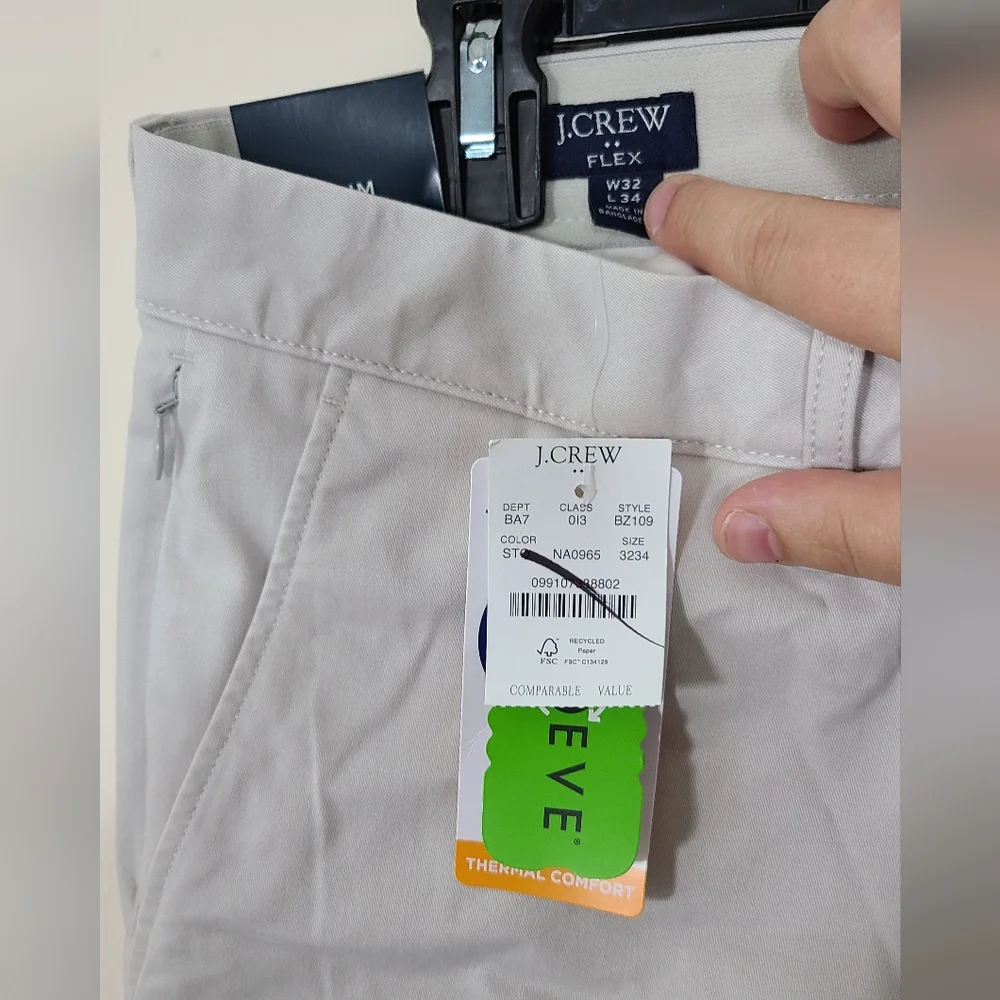 NWT $118 J.Crew‎ Flex TruTemp Thermal Comfort Mens Size 32x34